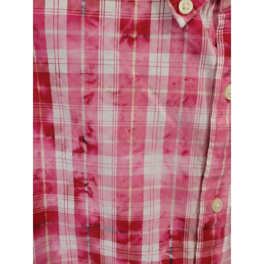 Banana Republic Shirt Slim Fit Plaid Tie Dye Distressed Grunge Red Mens Large L